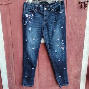 Blue Floral Embroidered Women's Jeans